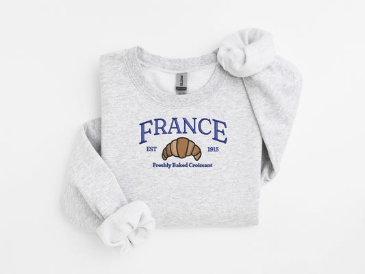 France Freshly Baked Croissant Embroidered Sweater