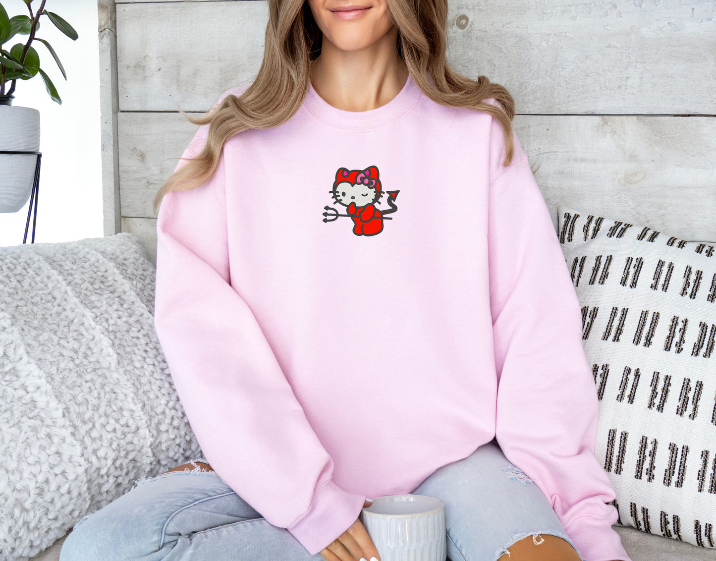 Devil Kitty Embroidered Sweater/Hoodie