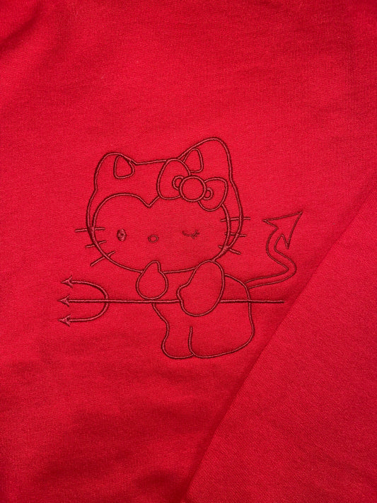 Devil Cat Embroidered Sweater